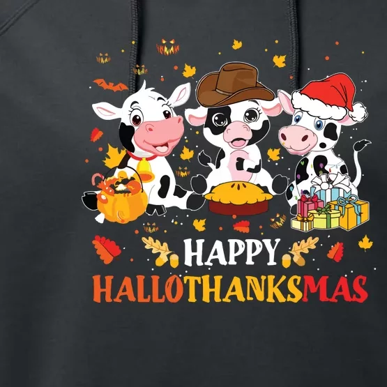 Happy Hallothanksmas Cow Lover Halloween Thanksgiving Performance Fleece Hoodie