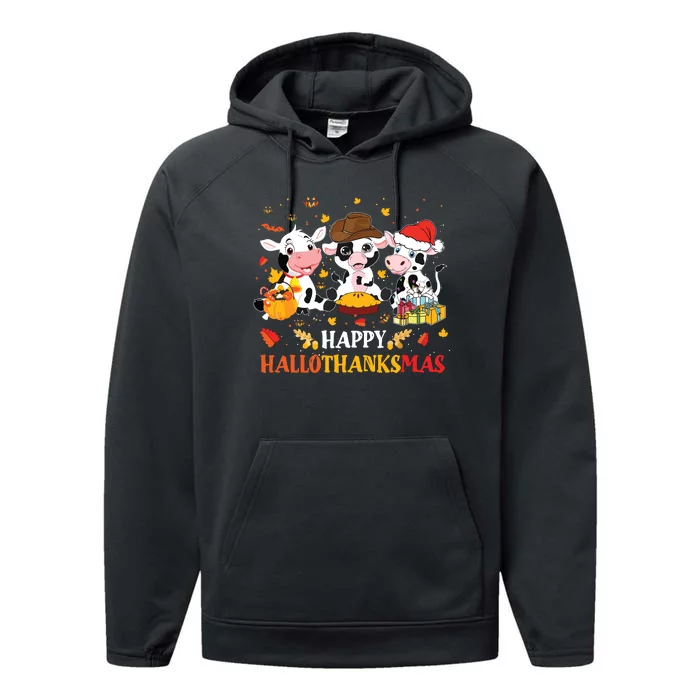 Happy Hallothanksmas Cow Lover Halloween Thanksgiving Performance Fleece Hoodie