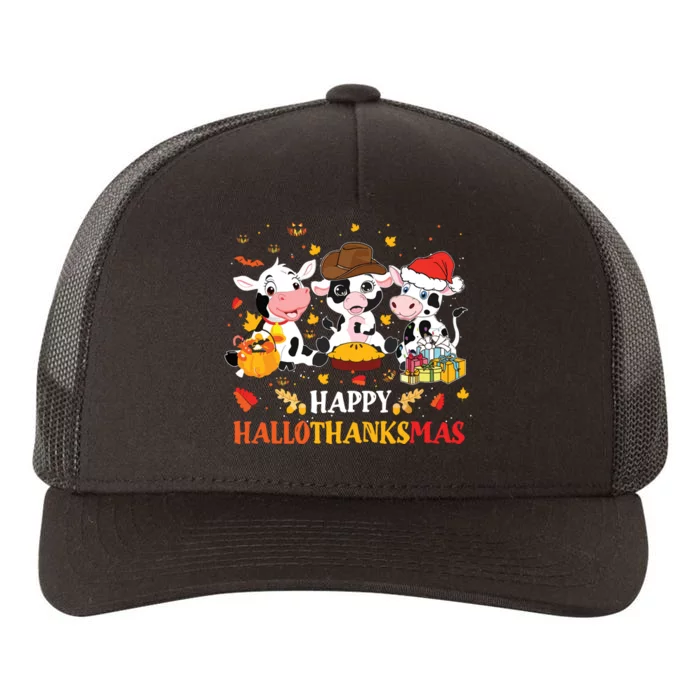 Happy Hallothanksmas Cow Lover Halloween Thanksgiving Yupoong Adult 5-Panel Trucker Hat