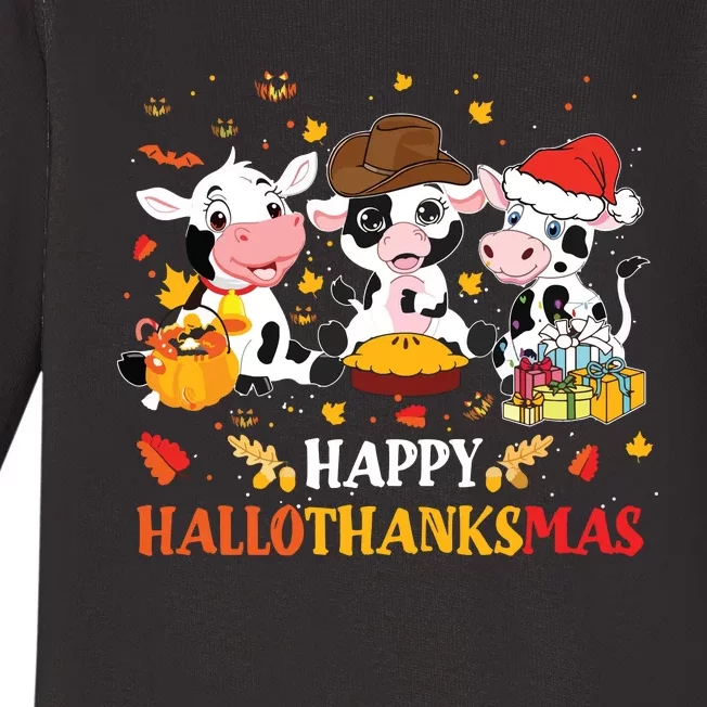 Happy Hallothanksmas Cow Lover Halloween Thanksgiving Baby Long Sleeve Bodysuit