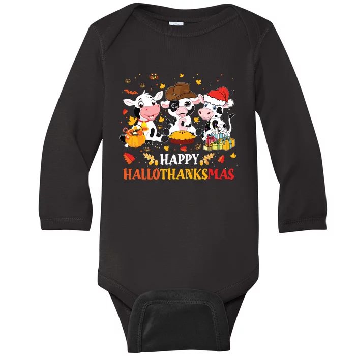 Happy Hallothanksmas Cow Lover Halloween Thanksgiving Baby Long Sleeve Bodysuit