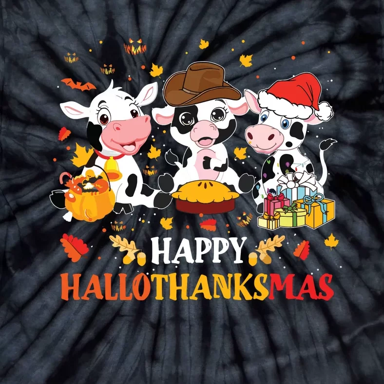 Happy Hallothanksmas Cow Lover Halloween Thanksgiving Tie-Dye T-Shirt