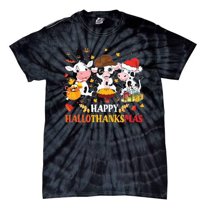 Happy Hallothanksmas Cow Lover Halloween Thanksgiving Tie-Dye T-Shirt