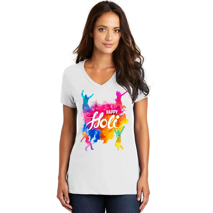 Happy Holi Celebrate South Asian Indian Hindu Festival Women's V-Neck T-Shirt