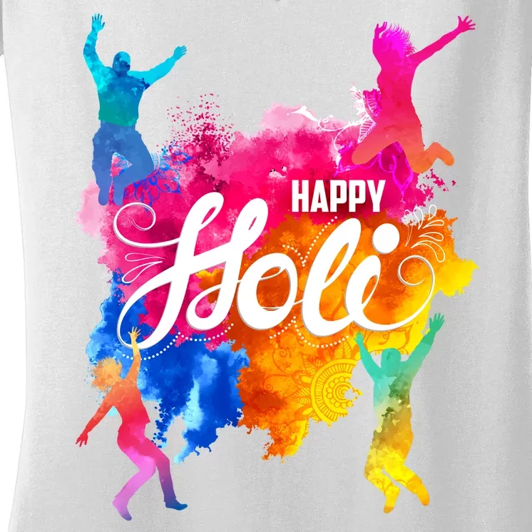 Happy Holi Celebrate South Asian Indian Hindu Festival Women's V-Neck T-Shirt