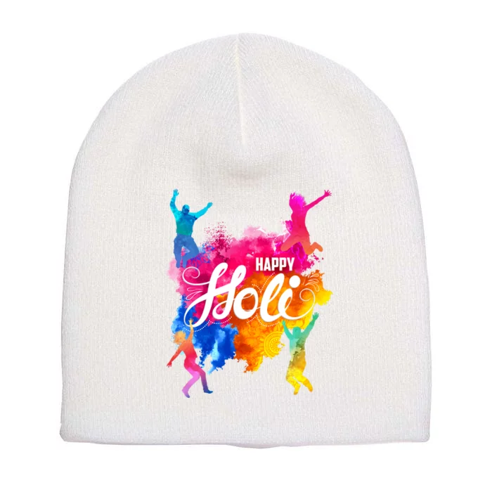 Happy Holi Celebrate South Asian Indian Hindu Festival Short Acrylic Beanie