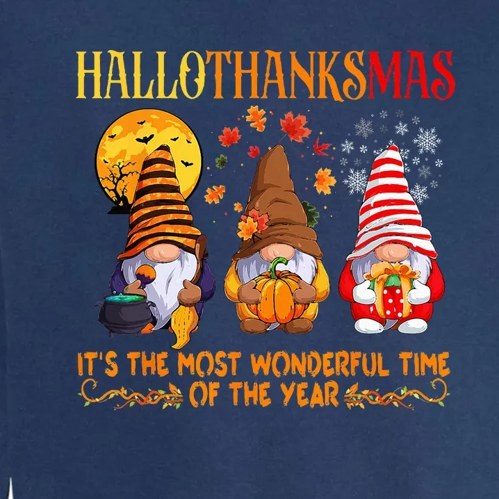 Happy Hallothanksmas Cute Gnomes Fall Halloween Garment-Dyed Sweatshirt