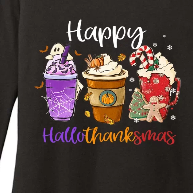 Happy Hallothanksmas Coffee Latte Halloween Thanksgiving Womens CVC Long Sleeve Shirt