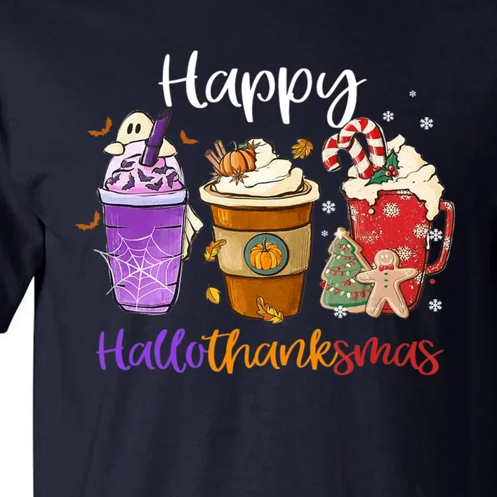 Happy Hallothanksmas Coffee Latte Halloween Thanksgiving Tall T-Shirt