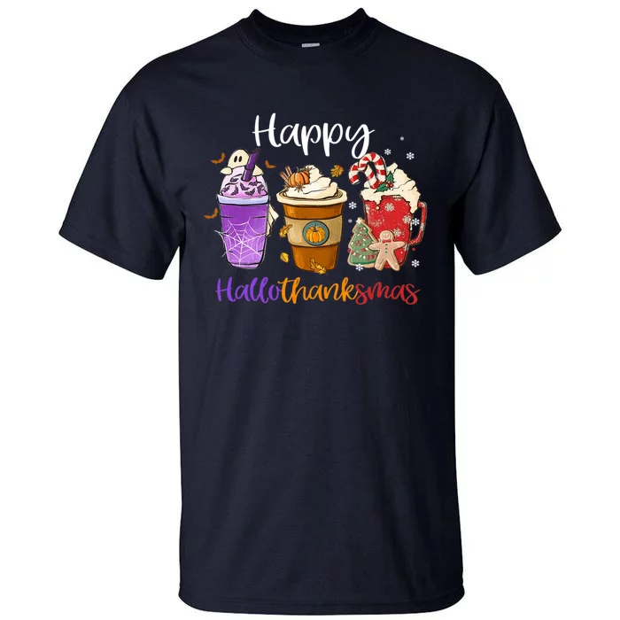 Happy Hallothanksmas Coffee Latte Halloween Thanksgiving Tall T-Shirt