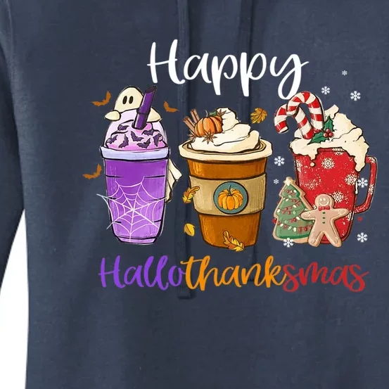 Happy Hallothanksmas Coffee Latte Halloween Thanksgiving Women's Pullover Hoodie