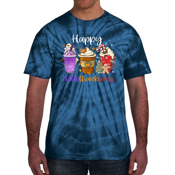 Happy Hallothanksmas Coffee Latte Halloween Thanksgiving Tie-Dye T-Shirt