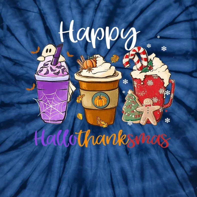 Happy Hallothanksmas Coffee Latte Halloween Thanksgiving Tie-Dye T-Shirt