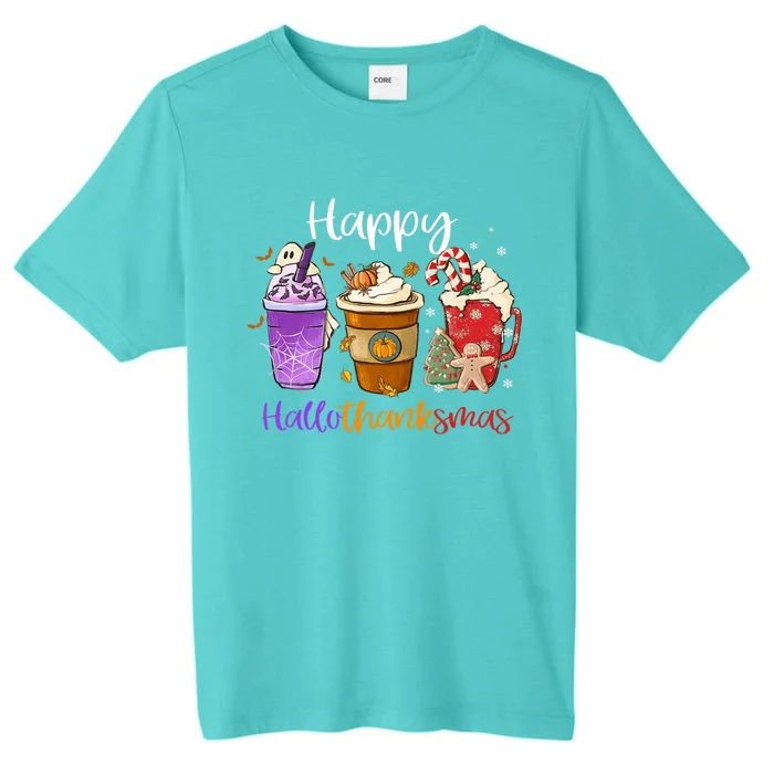 Happy Hallothanksmas Coffee Latte Halloween Thanksgiving ChromaSoft Performance T-Shirt