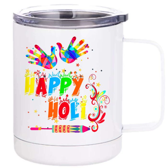 Happy Holi Color India Hindu Front & Back 12oz Stainless Steel Tumbler Cup