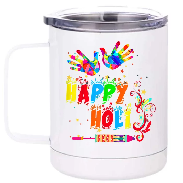 Happy Holi Color India Hindu Front & Back 12oz Stainless Steel Tumbler Cup