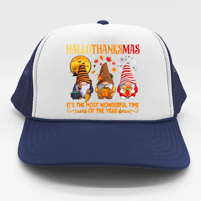 Happy Hallothanksmas Cute Gnomes Fall Halloween Trucker Hat