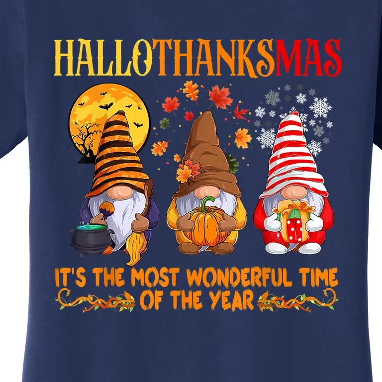 Happy Hallothanksmas Cute Gnomes Fall Halloween Women's T-Shirt