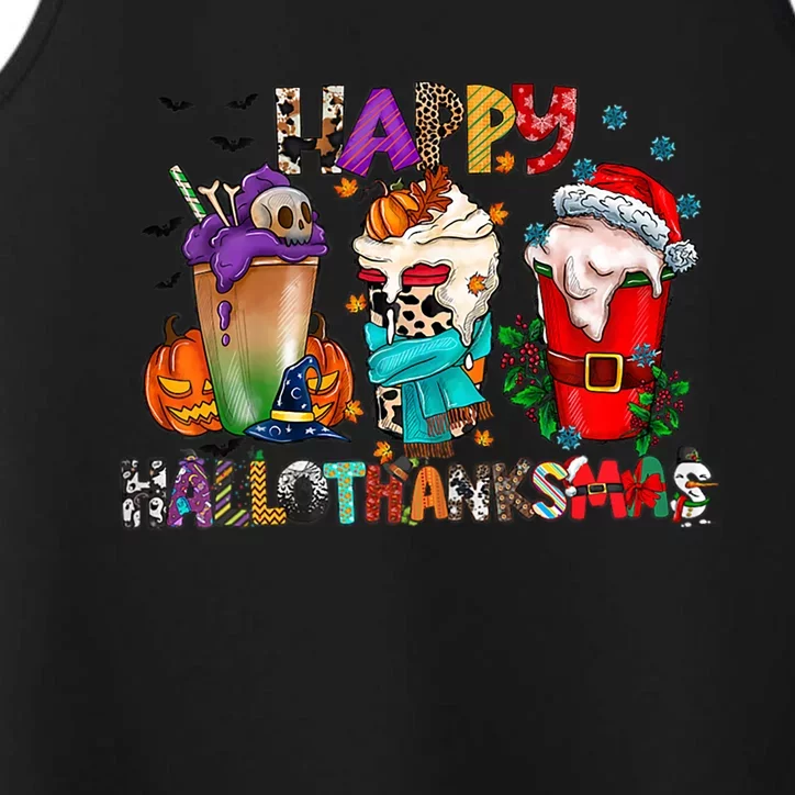 Happy Hallothanksmas Coffee Halloween Thanksgiving Christmas Great Gift Performance Tank