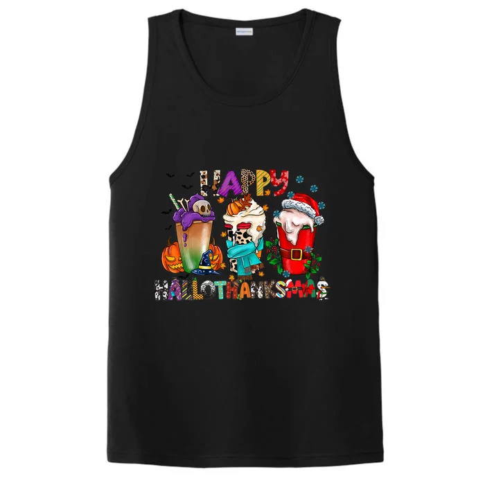 Happy Hallothanksmas Coffee Halloween Thanksgiving Christmas Great Gift Performance Tank