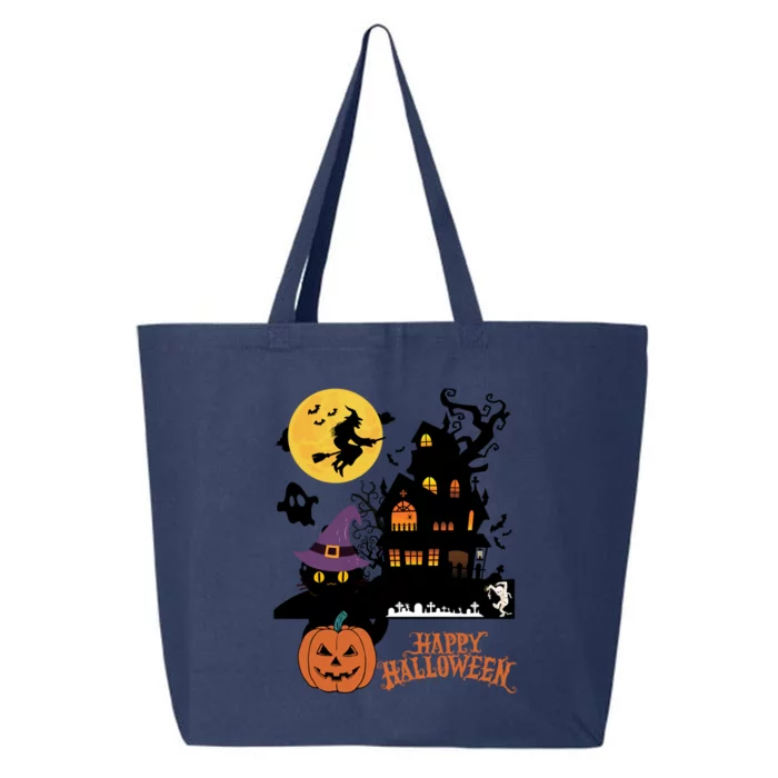 Haunted House Cat In Witch Hat And Mummy In Graveyard Gift 25L Jumbo Tote