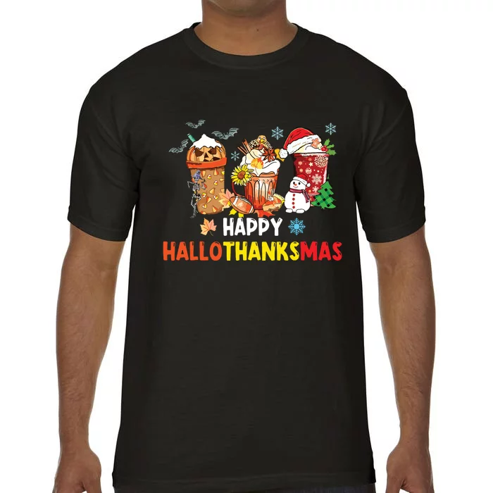 Happy Hallothanksmas Coffee Funny Halloween Christmas Comfort Colors T-Shirt