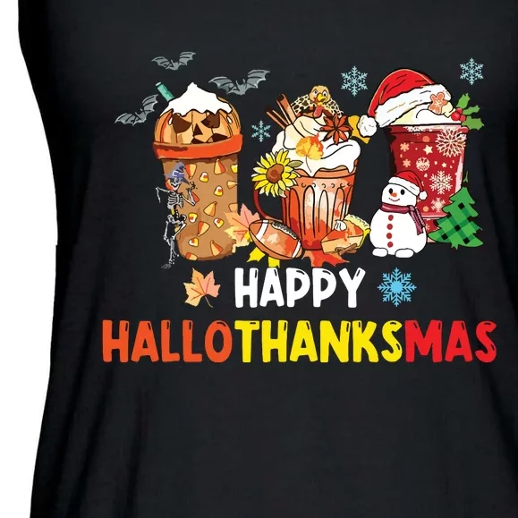 Happy Hallothanksmas Coffee Funny Halloween Christmas Ladies Essential Flowy Tank