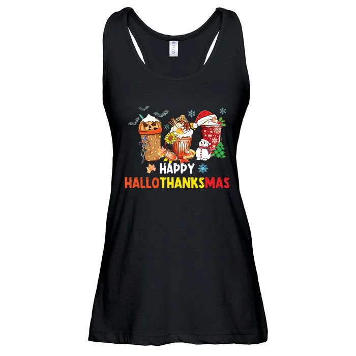 Happy Hallothanksmas Coffee Funny Halloween Christmas Ladies Essential Flowy Tank