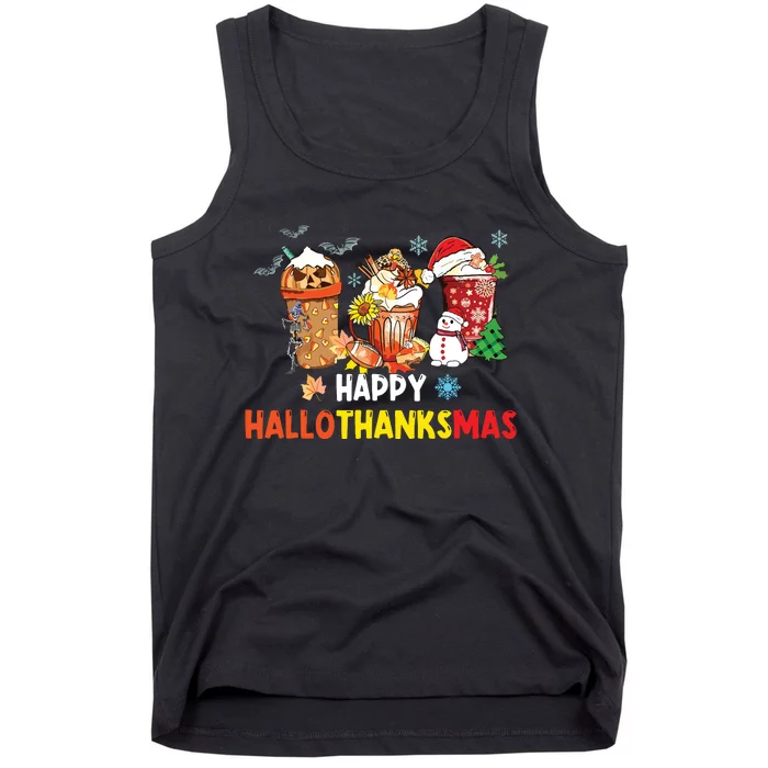 Happy Hallothanksmas Coffee Funny Halloween Christmas Tank Top