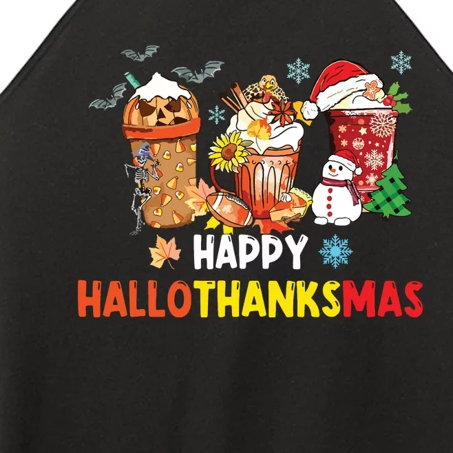 Happy Hallothanksmas Coffee Funny Halloween Christmas Women’s Perfect Tri Rocker Tank