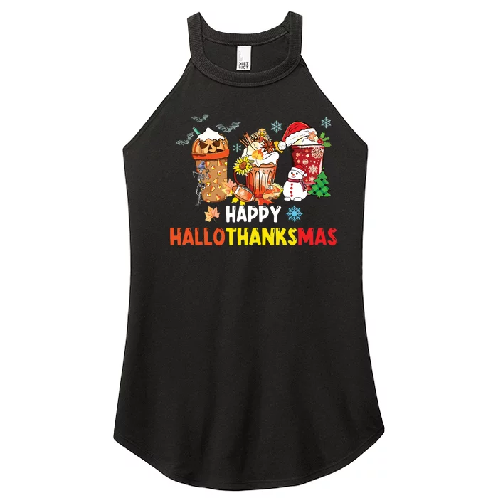 Happy Hallothanksmas Coffee Funny Halloween Christmas Women’s Perfect Tri Rocker Tank