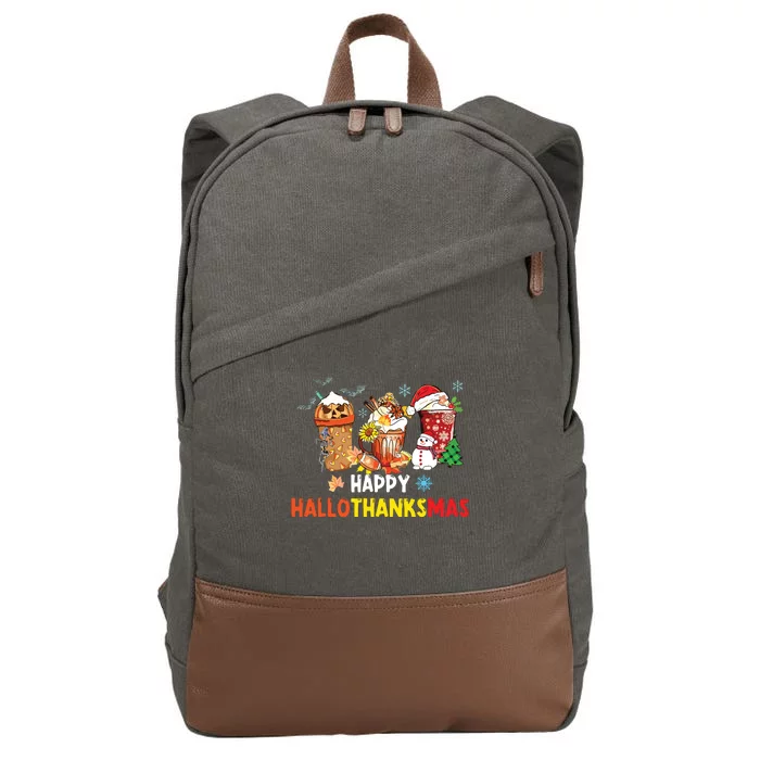 Happy Hallothanksmas Coffee Funny Halloween Christmas Cotton Canvas Backpack