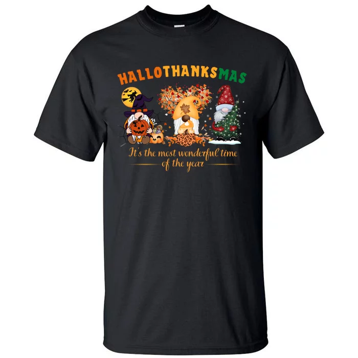 Happy Hallothanksmas Cute Gnomes Fall Halloween Wo Girl Tall T-Shirt