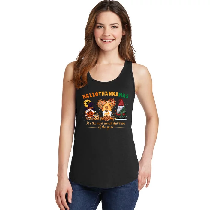 Happy Hallothanksmas Cute Gnomes Fall Halloween Wo Girl Ladies Essential Tank