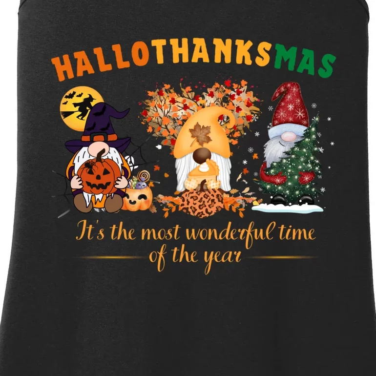 Happy Hallothanksmas Cute Gnomes Fall Halloween Wo Girl Ladies Essential Tank