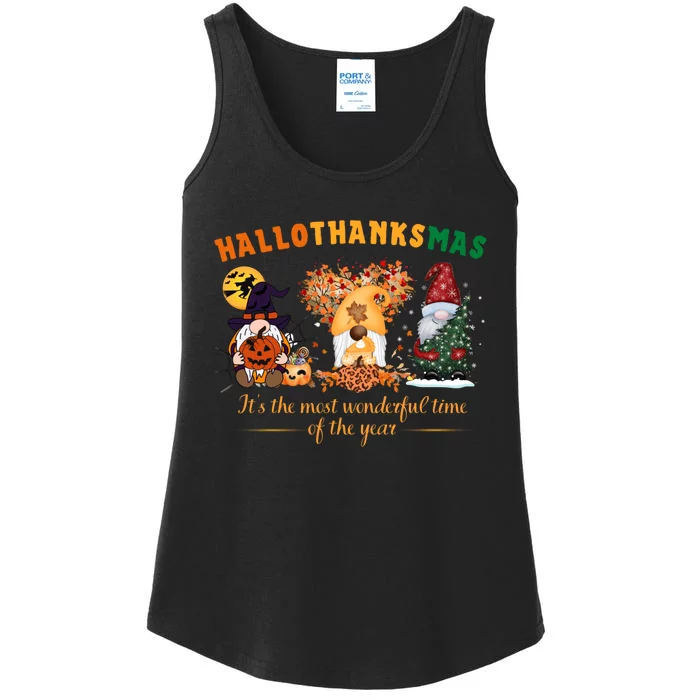 Happy Hallothanksmas Cute Gnomes Fall Halloween Wo Girl Ladies Essential Tank