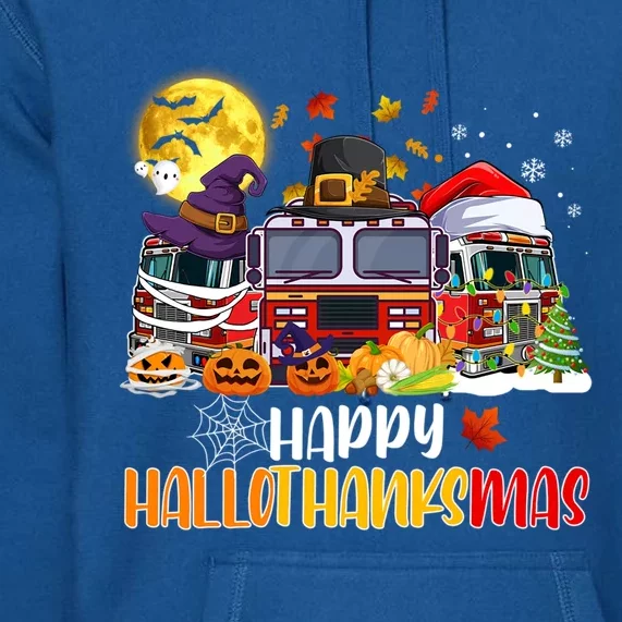 Happy Hallothanksmas Cute Fire Truck Funny Firefighter Gift Premium Hoodie