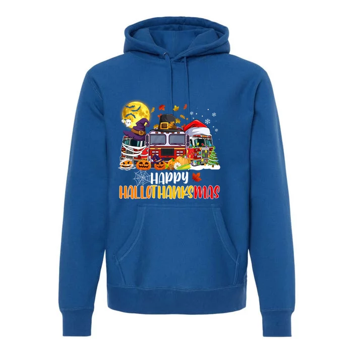 Happy Hallothanksmas Cute Fire Truck Funny Firefighter Gift Premium Hoodie