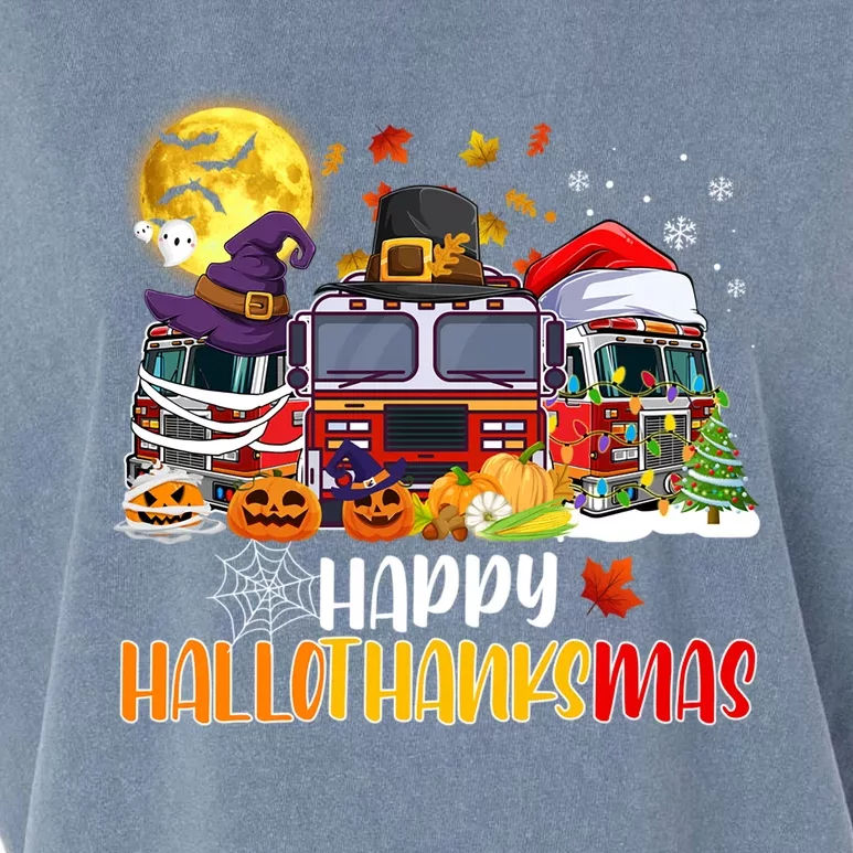 Happy Hallothanksmas Cute Fire Truck Funny Firefighter Gift Garment-Dyed Women's Muscle Tee