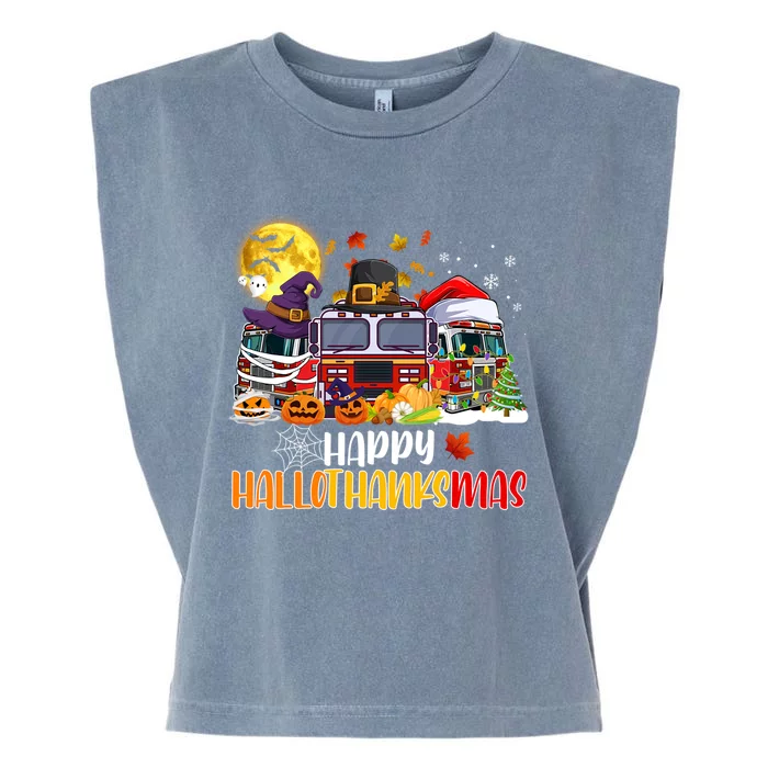 Happy Hallothanksmas Cute Fire Truck Funny Firefighter Gift Garment-Dyed Women's Muscle Tee