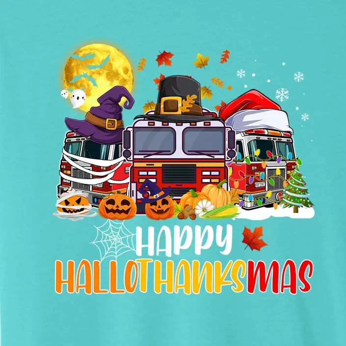 Happy Hallothanksmas Cute Fire Truck Funny Firefighter Gift ChromaSoft Performance T-Shirt