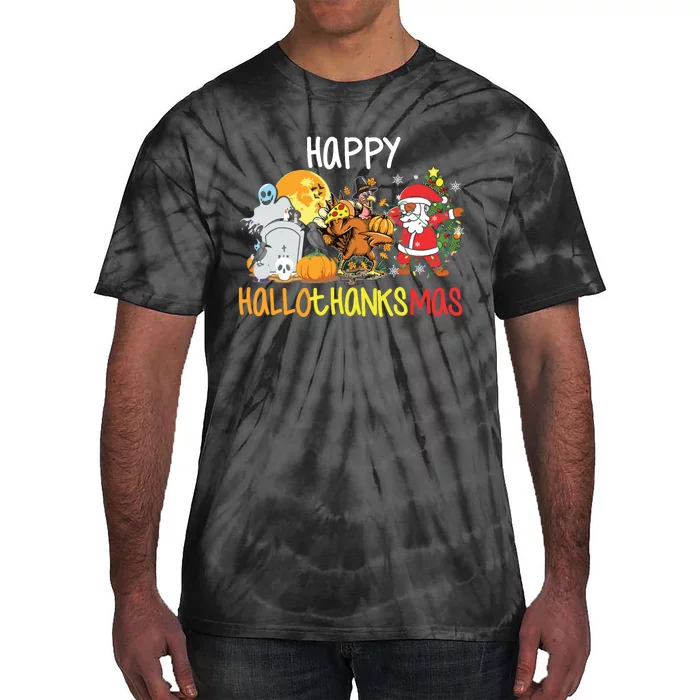 Happy Hallothanksmas Coffee Latte Halloween Thanksgiving Tie-Dye T-Shirt