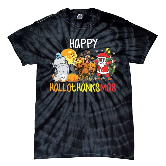 Happy Hallothanksmas Coffee Latte Halloween Thanksgiving Tie-Dye T-Shirt