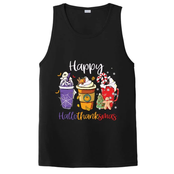 Happy Hallothanksmas Coffee Latte Halloween Thanksgiving Performance Tank