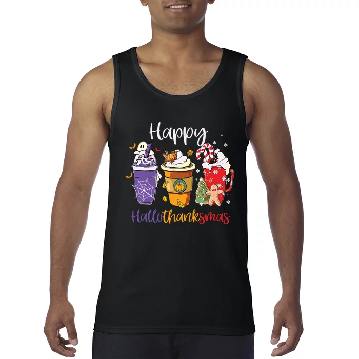 Happy Hallothanksmas Coffee Latte Halloween Thanksgiving Tank Top