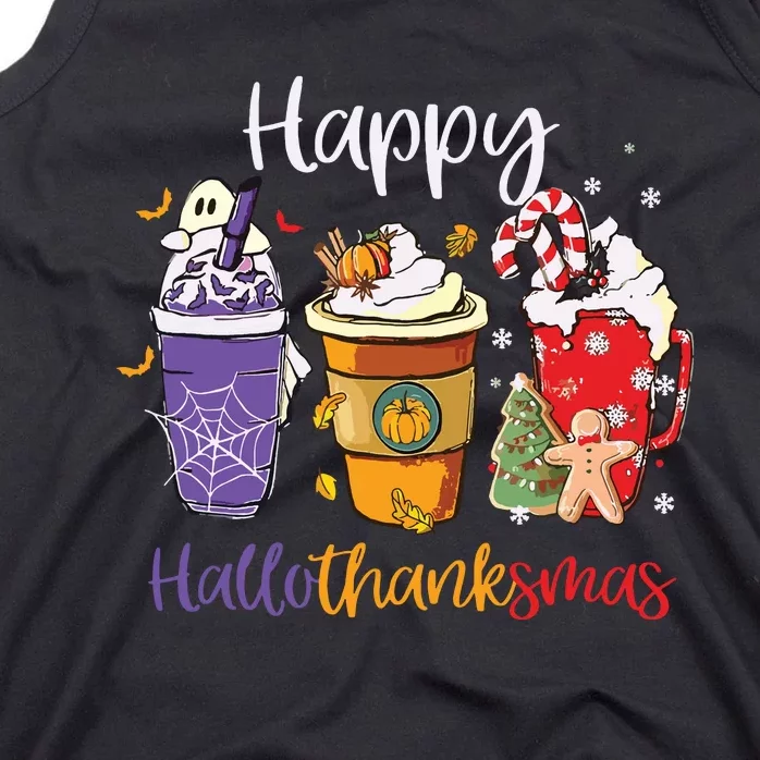 Happy Hallothanksmas Coffee Latte Halloween Thanksgiving Tank Top