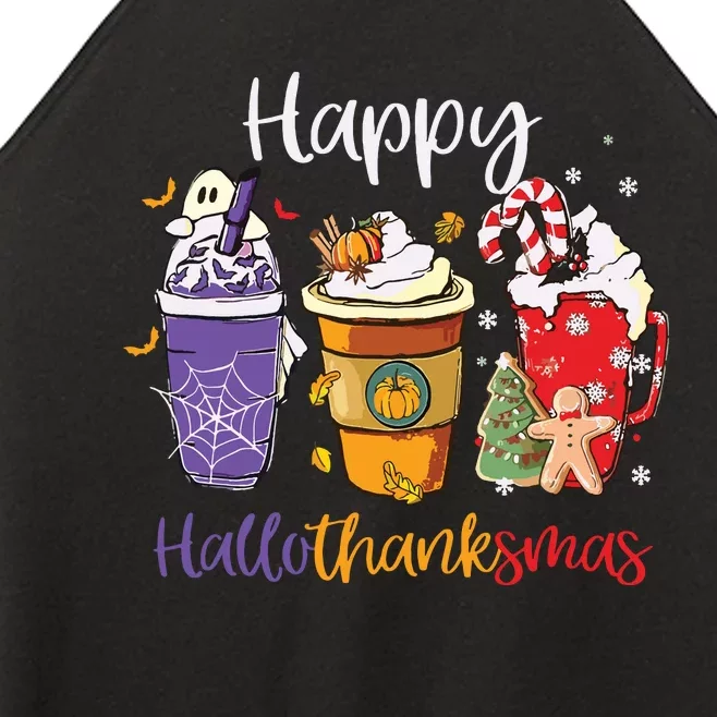 Happy Hallothanksmas Coffee Latte Halloween Thanksgiving Women’s Perfect Tri Rocker Tank