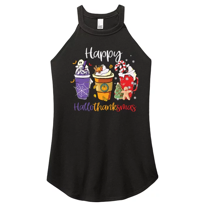 Happy Hallothanksmas Coffee Latte Halloween Thanksgiving Women’s Perfect Tri Rocker Tank