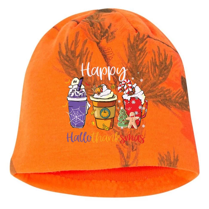 Happy Hallothanksmas Coffee Latte Halloween Thanksgiving Kati - Camo Knit Beanie