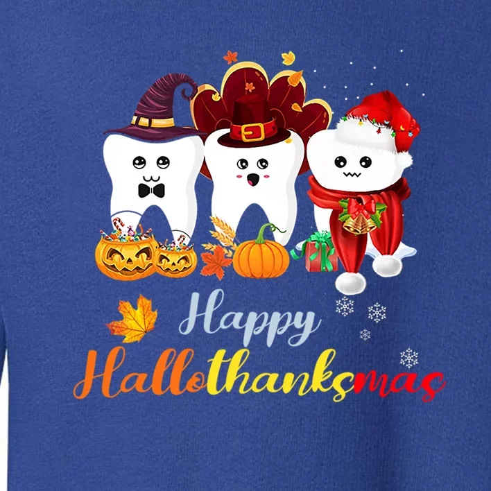 Happy Hallothanksmas Cute Tooth Witch Santa Hat Pumpkin Gift Toddler Sweatshirt